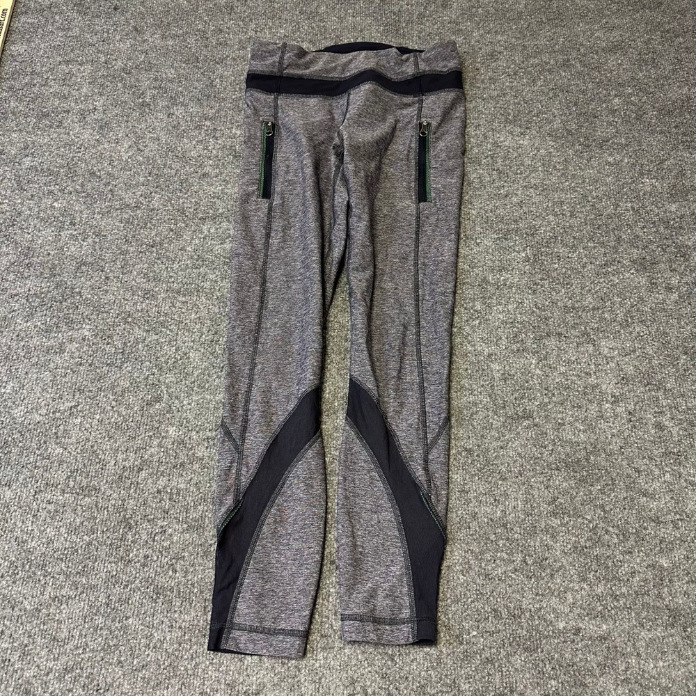 Lululemon Leggings Womens Size 4 Gray Heathered Mesh Panel Zip Pocket Athletic
